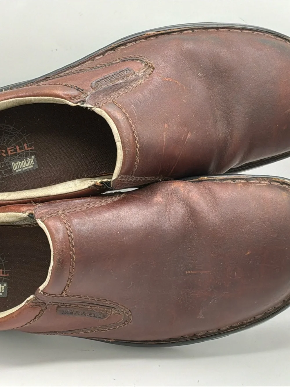 Men's Merrell Ortholite World Legend Brown Leather Slip-On Loafers Sz. 11.5